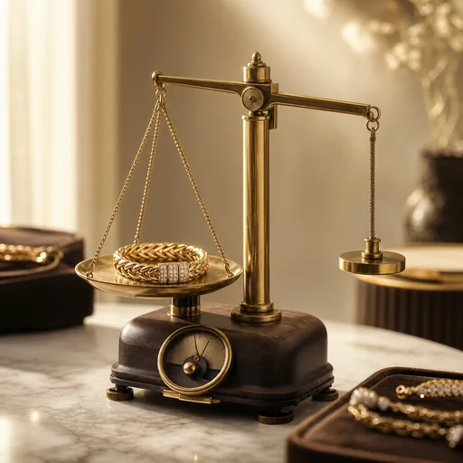 Bilancia di precisione con un gioiello in oro sul piatto